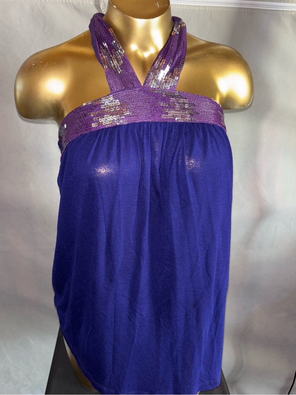 Sequin-Trim Y2K Purple Halter Top